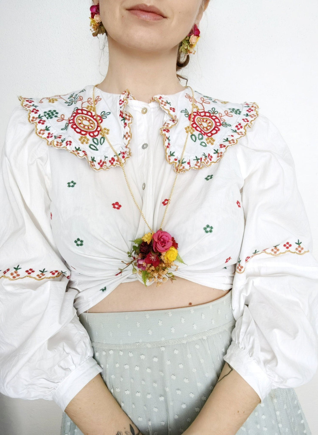 Pink & Yellow Flower Necklace: Romantic Bridal Jewelry – handmade floral hair accessory by magaela