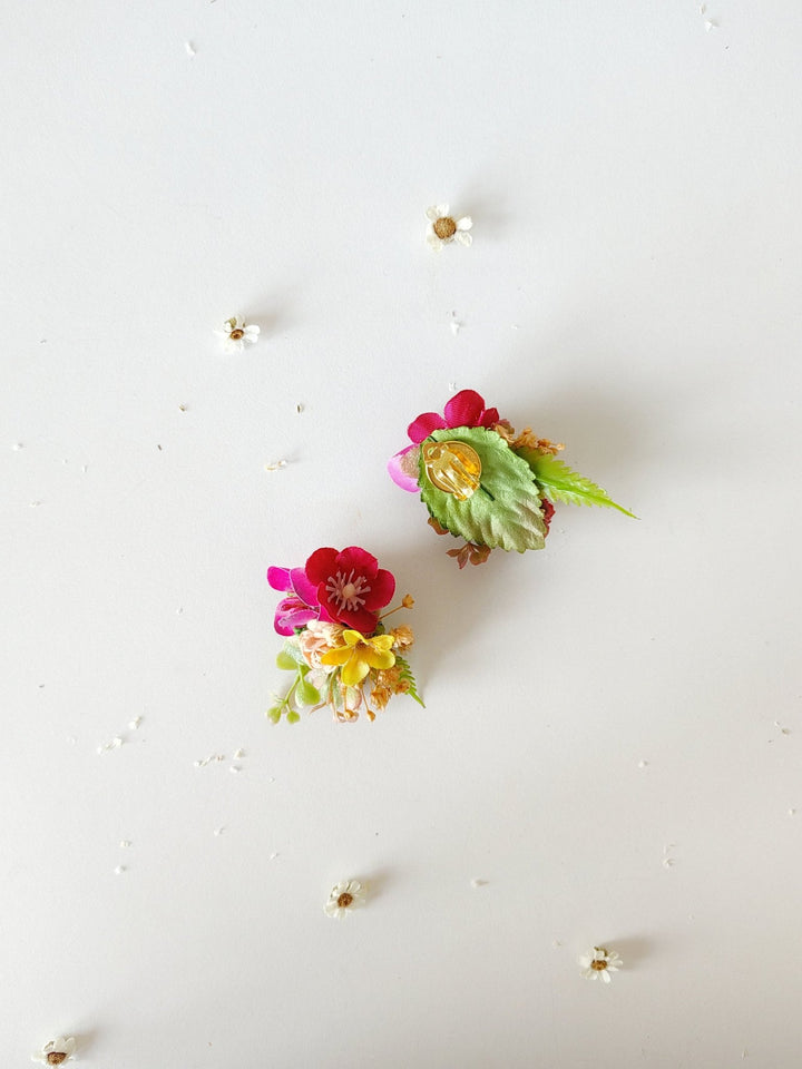 Magenta Yellow Flower Stud Earrings: Bridal Wedding Jewelry – handmade floral hair accessory by magaela