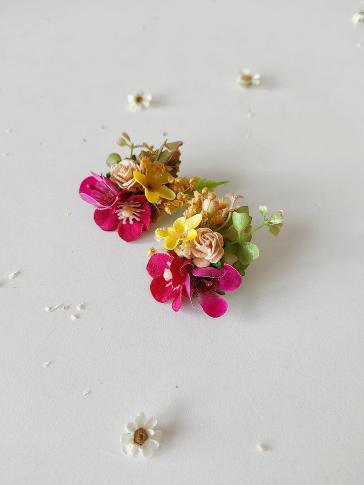 Magenta Yellow Flower Stud Earrings: Bridal Wedding Jewelry – handmade floral hair accessory by magaela