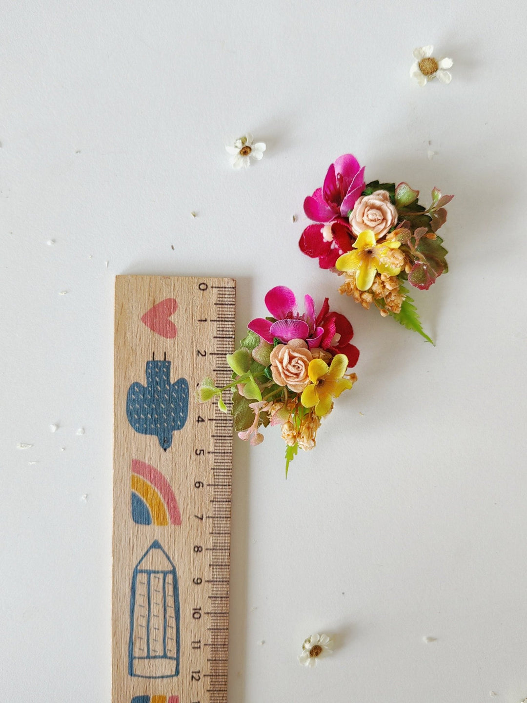 Magenta Yellow Flower Stud Earrings: Bridal Wedding Jewelry – handmade floral hair accessory by magaela