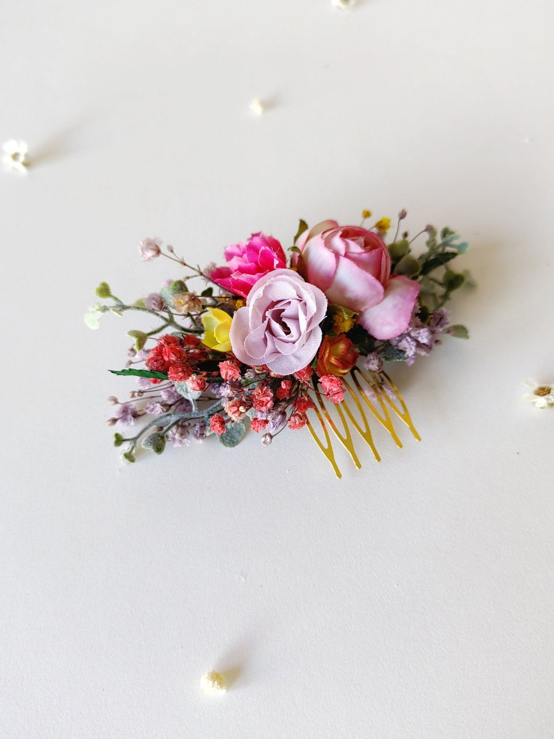 Colorful Floral Hair Comb: Boho Bridal Wedding Accessory – handmade floral hair accessory by magaela