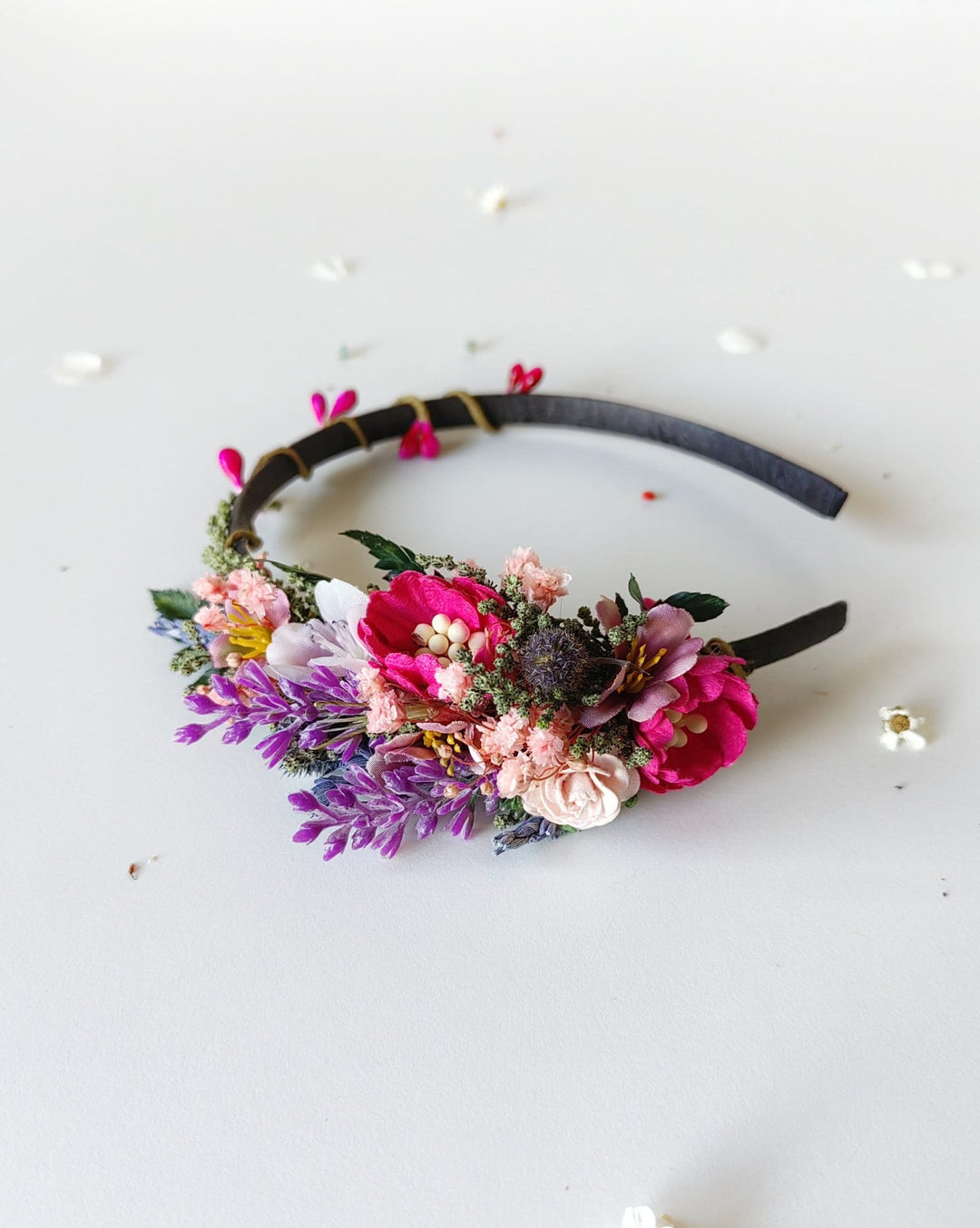 Magenta Purple Flower Headband: Boho Bridal Headpiece – handmade floral hair accessory by magaela