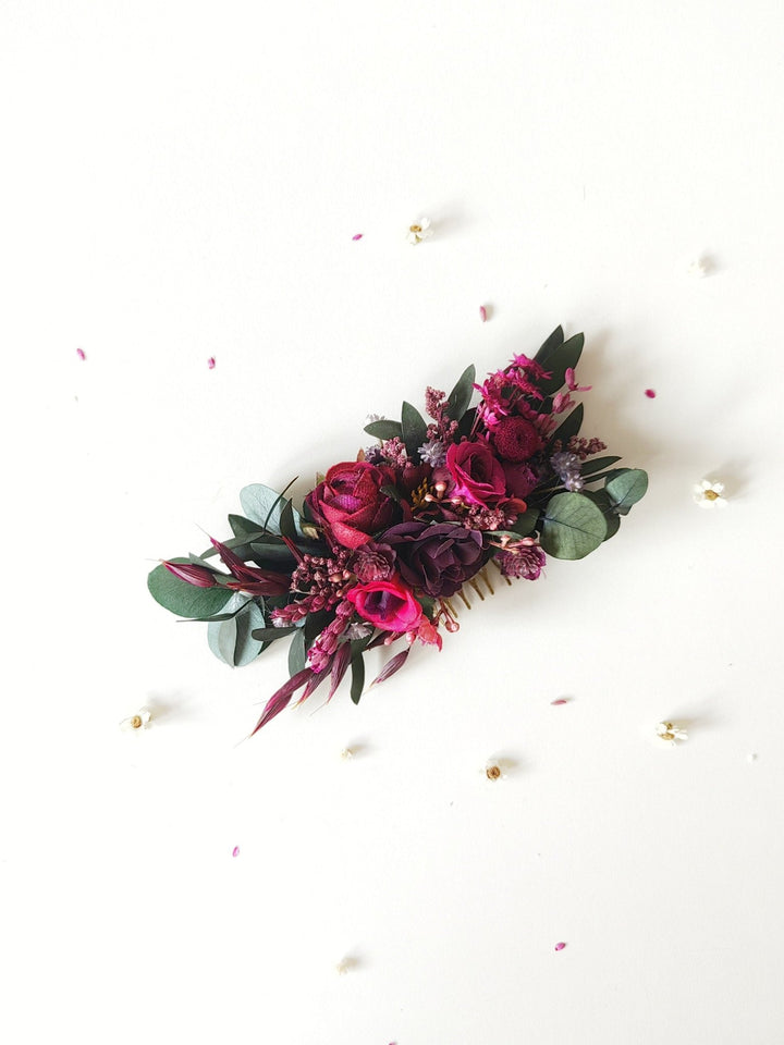 Burgundy Flower Hair Comb: Plum Wedding Headpiece – handmade floral hair accessory by magaela