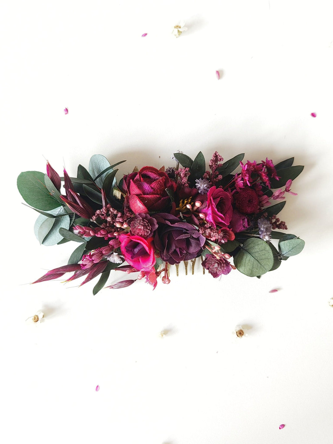 Burgundy Flower Hair Comb: Plum Wedding Headpiece – handmade floral hair accessory by magaela