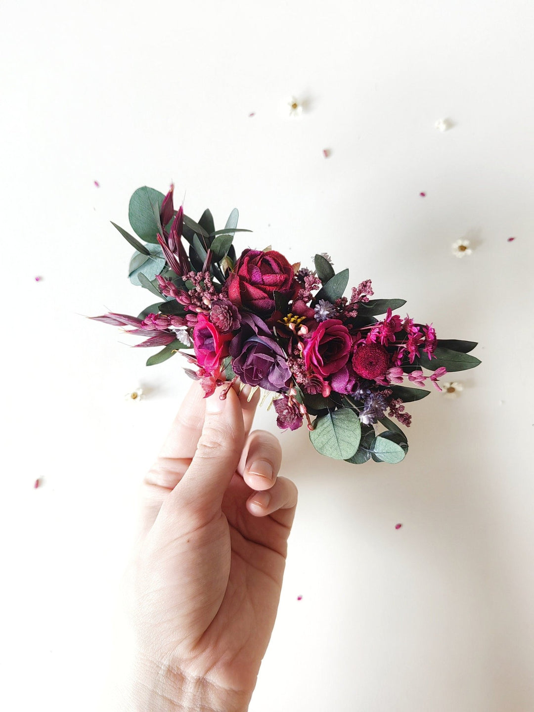 Burgundy Flower Hair Comb: Plum Wedding Headpiece – handmade floral hair accessory by magaela