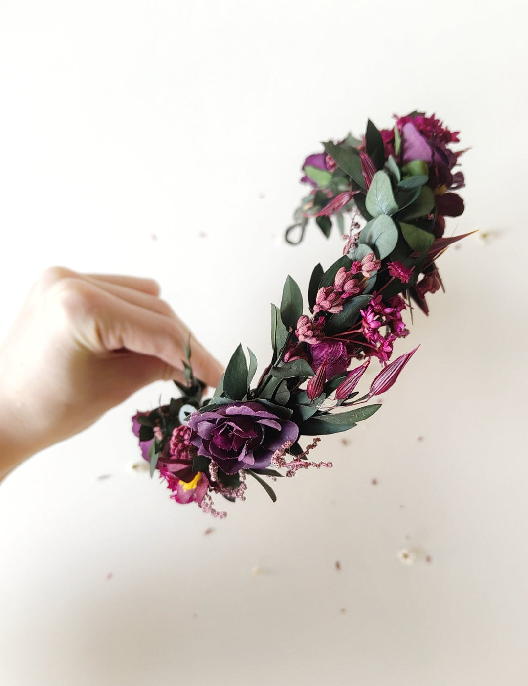 Burgundy Wedding Half Wreath: Dark Purple Floral Bridal Crown – handmade floral hair accessory by magaela