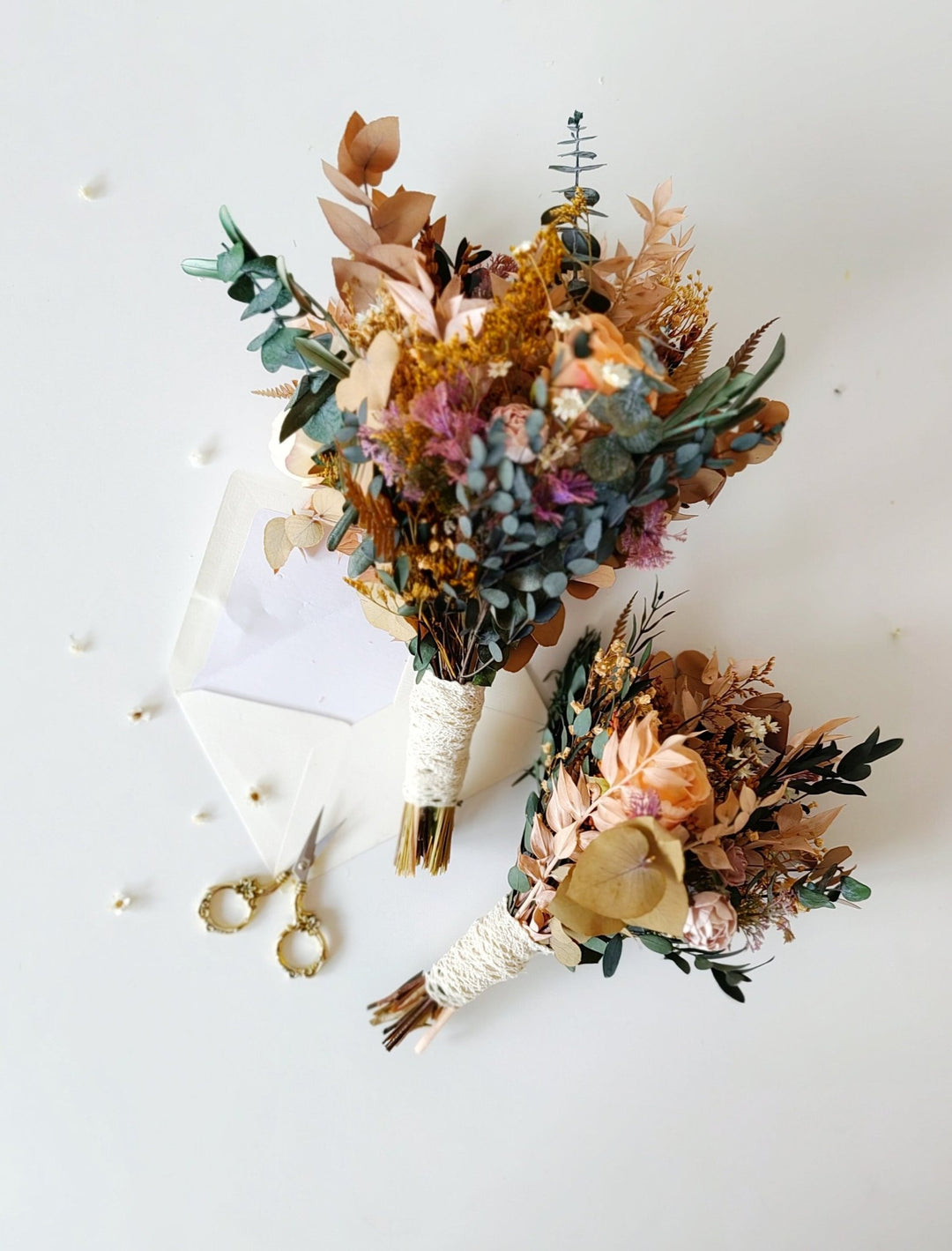 Autumn Rustic Bridal Bouquet: Orange Cream Eucalyptus Wedding – handmade floral hair accessory by magaela