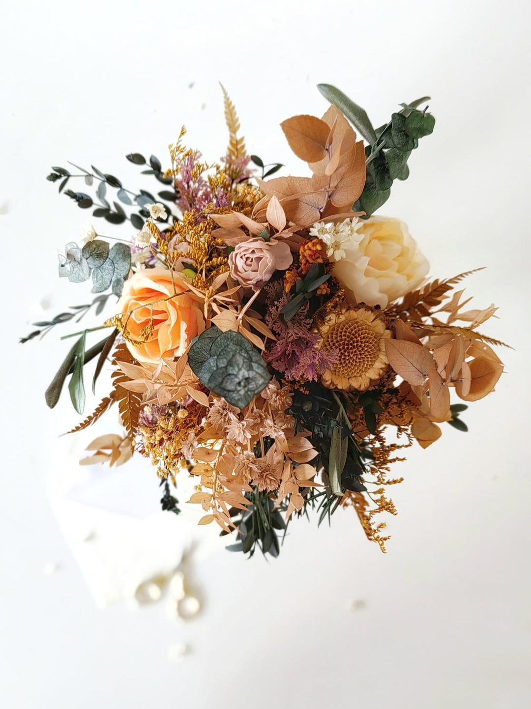 Autumn Rustic Bridal Bouquet: Orange Cream Eucalyptus Wedding – handmade floral hair accessory by magaela