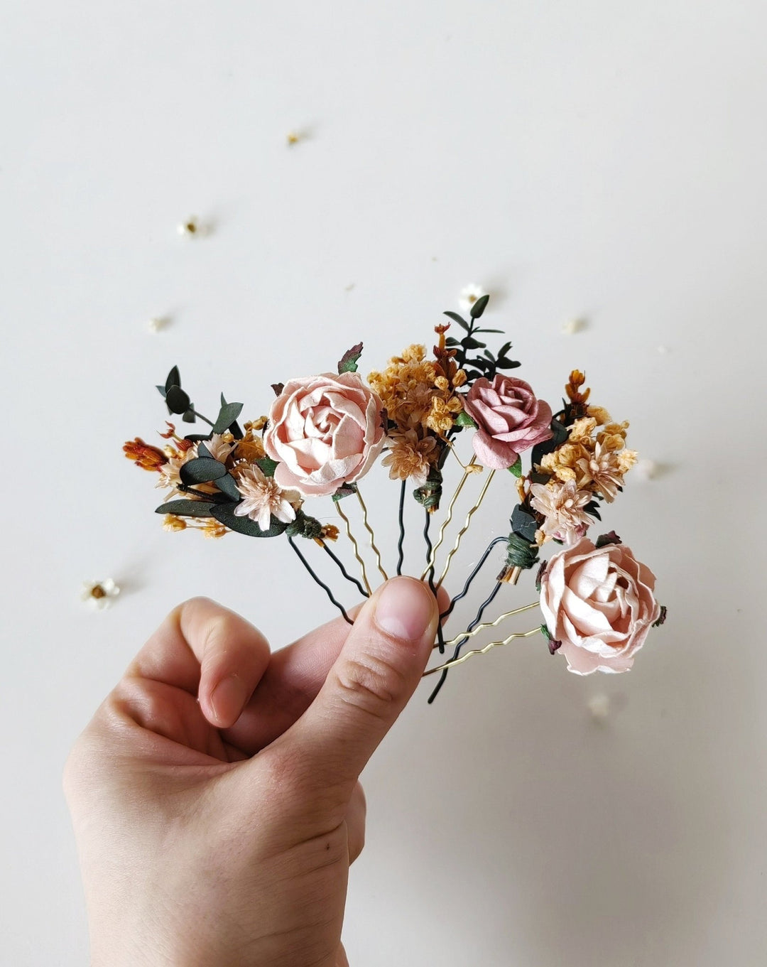 Blush Wedding Hair Pins: Romantic Flower Bridal Hairpiece – handmade floral hair accessory by magaela