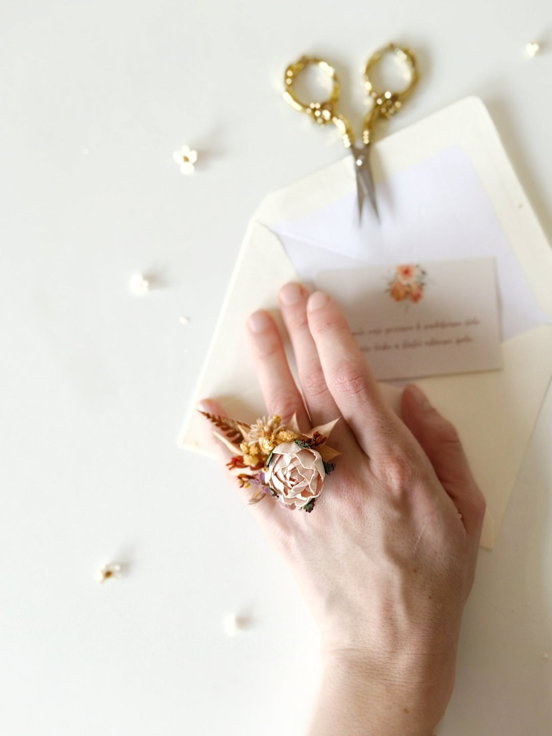 Blush Flower Ring: Adjustable Bridal Floral Jewelry – handmade floral hair accessory by magaela