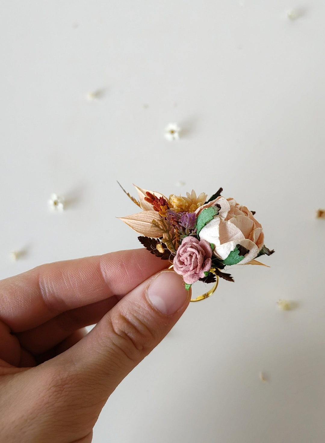 Blush Flower Ring: Adjustable Bridal Floral Jewelry – handmade floral hair accessory by magaela
