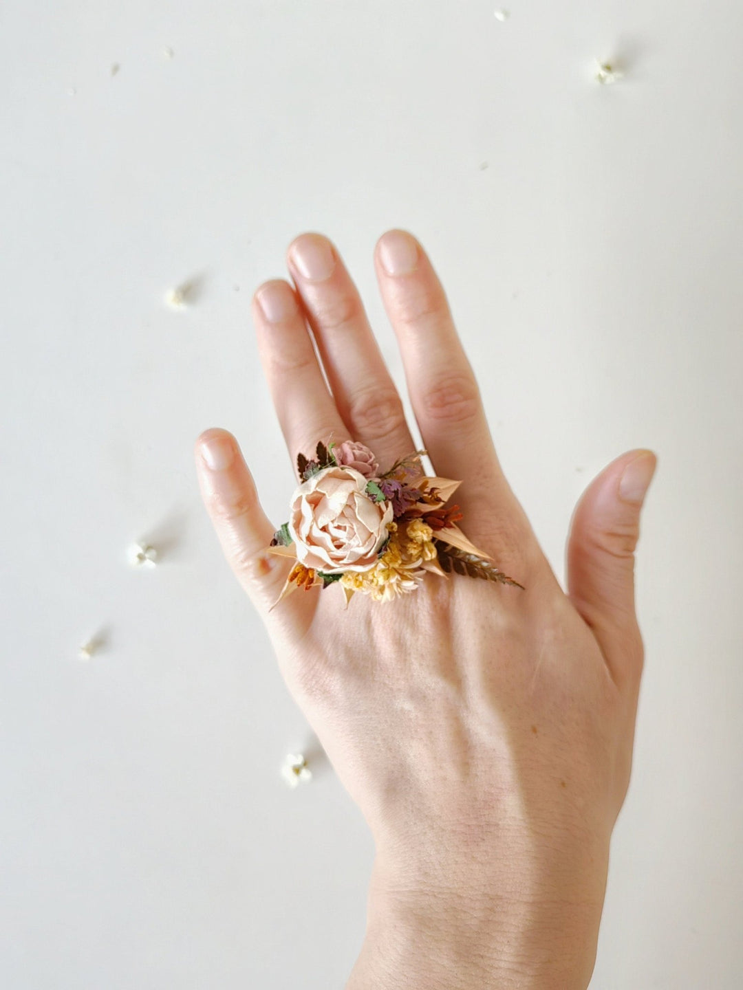Blush Flower Ring: Adjustable Bridal Floral Jewelry – handmade floral hair accessory by magaela