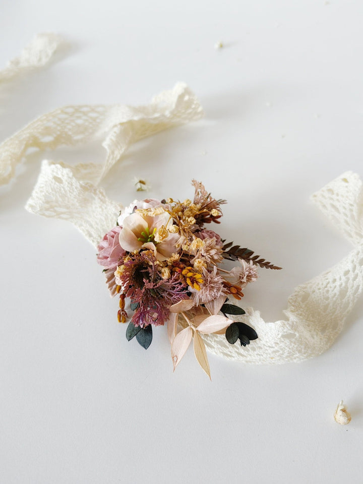 Blush Flower Bracelet: Romantic Wedding Wrist Corsage – handmade floral hair accessory by magaela