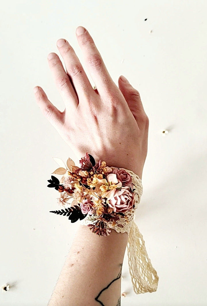Blush Flower Bracelet: Romantic Wedding Wrist Corsage – handmade floral hair accessory by magaela