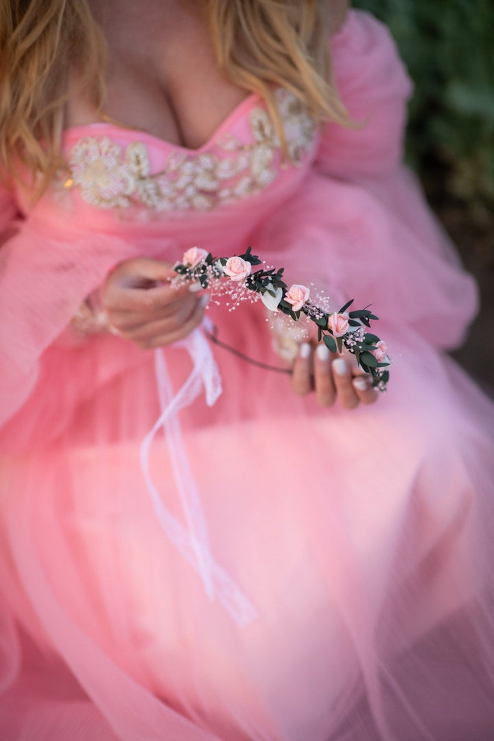 Blush Rose Wedding Crown: Romantic Bridal Hair Wreath – handmade floral hair accessory by magaela