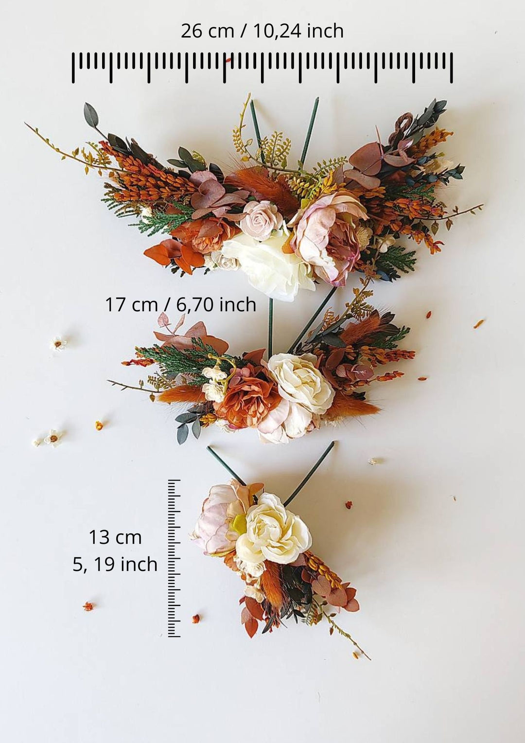 Terracotta Flower Cake Topper: Autumn Wedding Cake Decoration, Set of 3 – handmade floral hair accessory by magaela