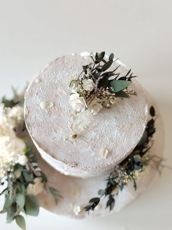 Eucalyptus Wedding Cake Toppers: White Roses & Baby's Breath Flower Set – handmade floral hair accessory by magaela