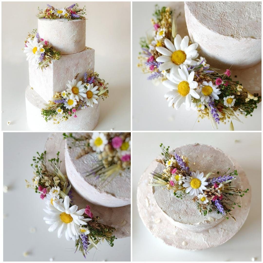 Daisy Meadow Cake Toppers: Wedding Flower Decoration, Set of 3 – handmade floral hair accessory by magaela