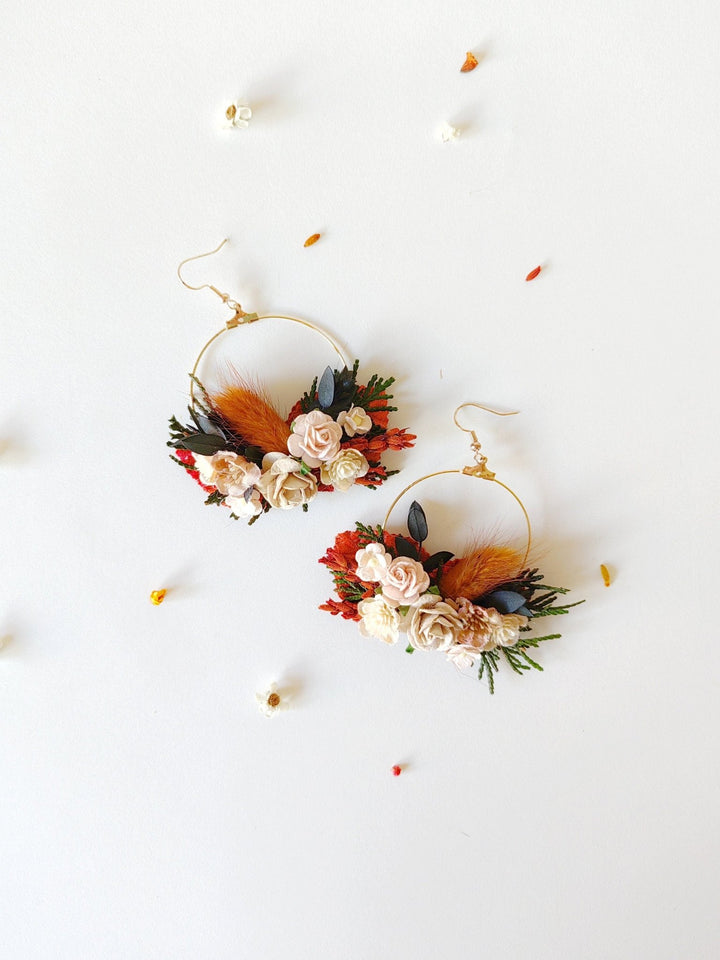Terracotta Flower Circle Earrings: Autumn Wedding Jewelry – handmade floral hair accessory by magaela