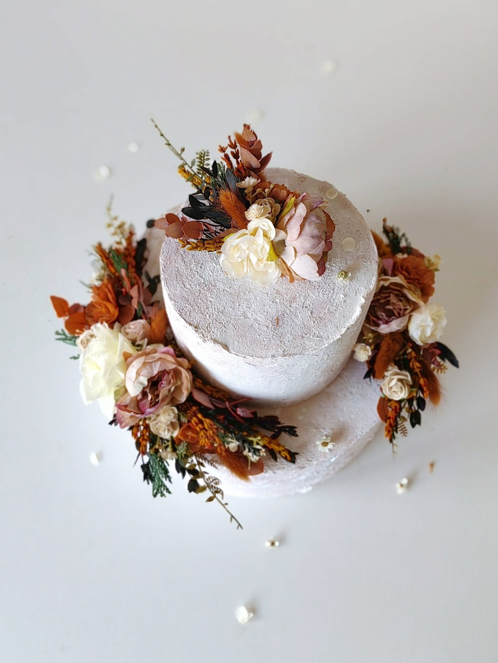 Terracotta Flower Cake Topper: Autumn Wedding Cake Decoration, Set of 3 – handmade floral hair accessory by magaela