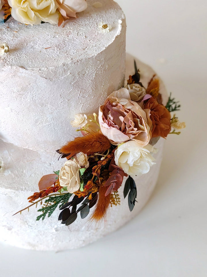 Terracotta Flower Cake Topper: Autumn Wedding Cake Decoration, Set of 3 – handmade floral hair accessory by magaela