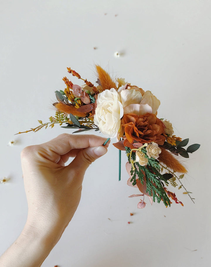 Terracotta Flower Cake Topper: Autumn Wedding Cake Decoration, Set of 3 – handmade floral hair accessory by magaela