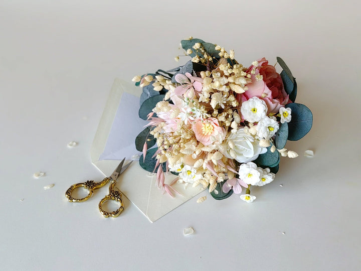 Blush Ivory Wedding Bouquet: Small Bridesmaid Bouquet, Artificial Flowers – handmade floral hair accessory by magaela