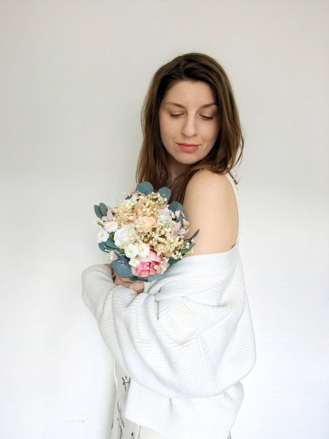 Blush Ivory Wedding Bouquet: Small Bridesmaid Bouquet, Artificial Flowers – handmade floral hair accessory by magaela