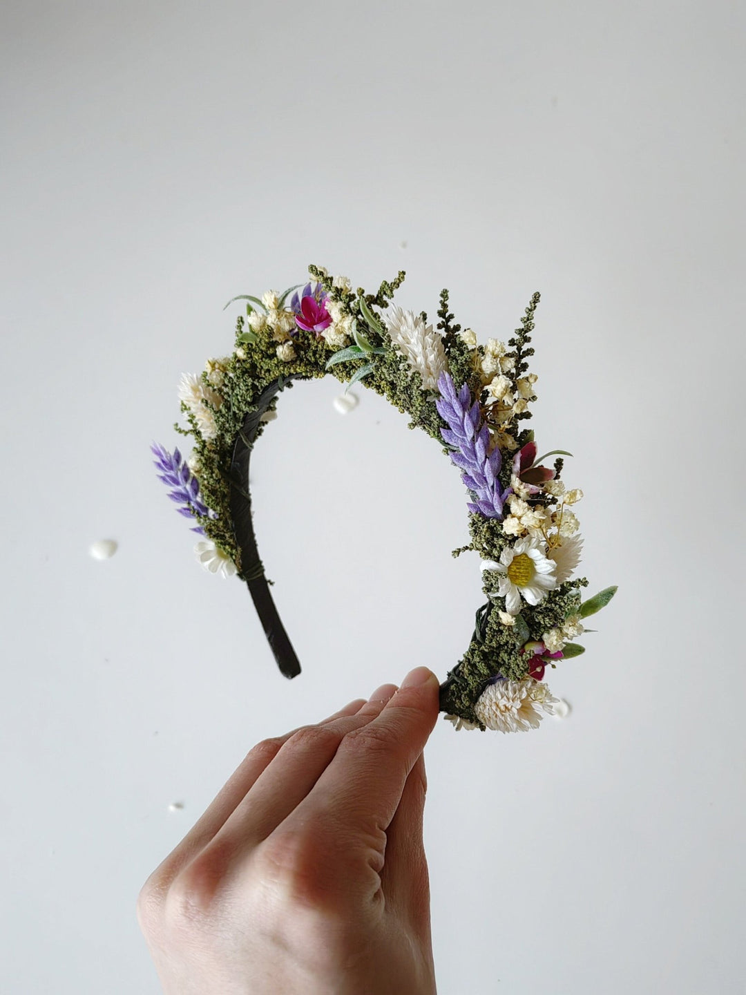 Lavender Daisy Flower Crown: Bridal Meadow Headpiece – handmade floral hair accessory by magaela