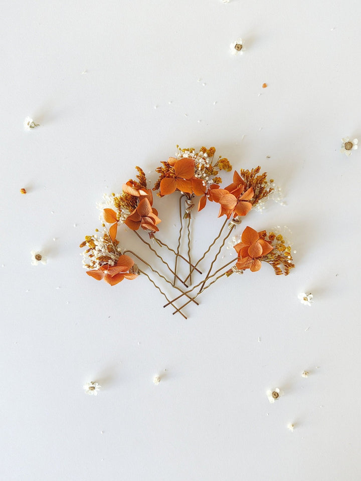 Terracotta Hydrangea Hairpins: Dried Flower Bridal Hair Accessories – handmade floral hair accessory by magaela