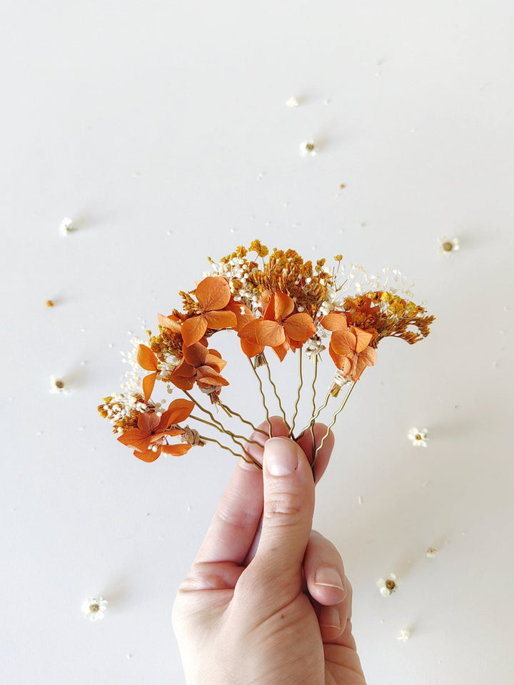 Terracotta Hydrangea Hairpins: Dried Flower Bridal Hair Accessories – handmade floral hair accessory by magaela