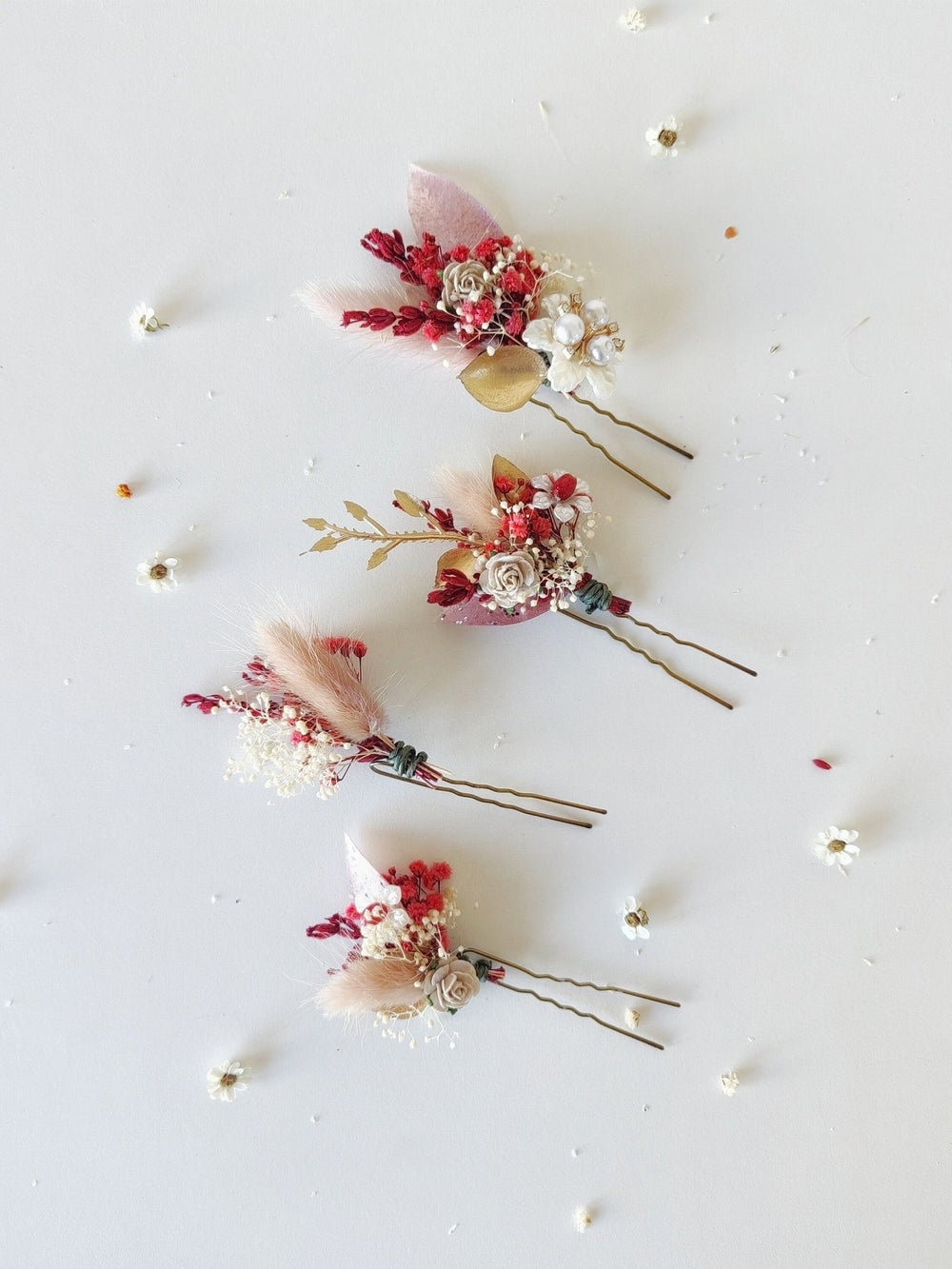 Red and Gold Flower Hair Pins: Glam Wedding Hair Accessories – handmade floral hair accessory by magaela