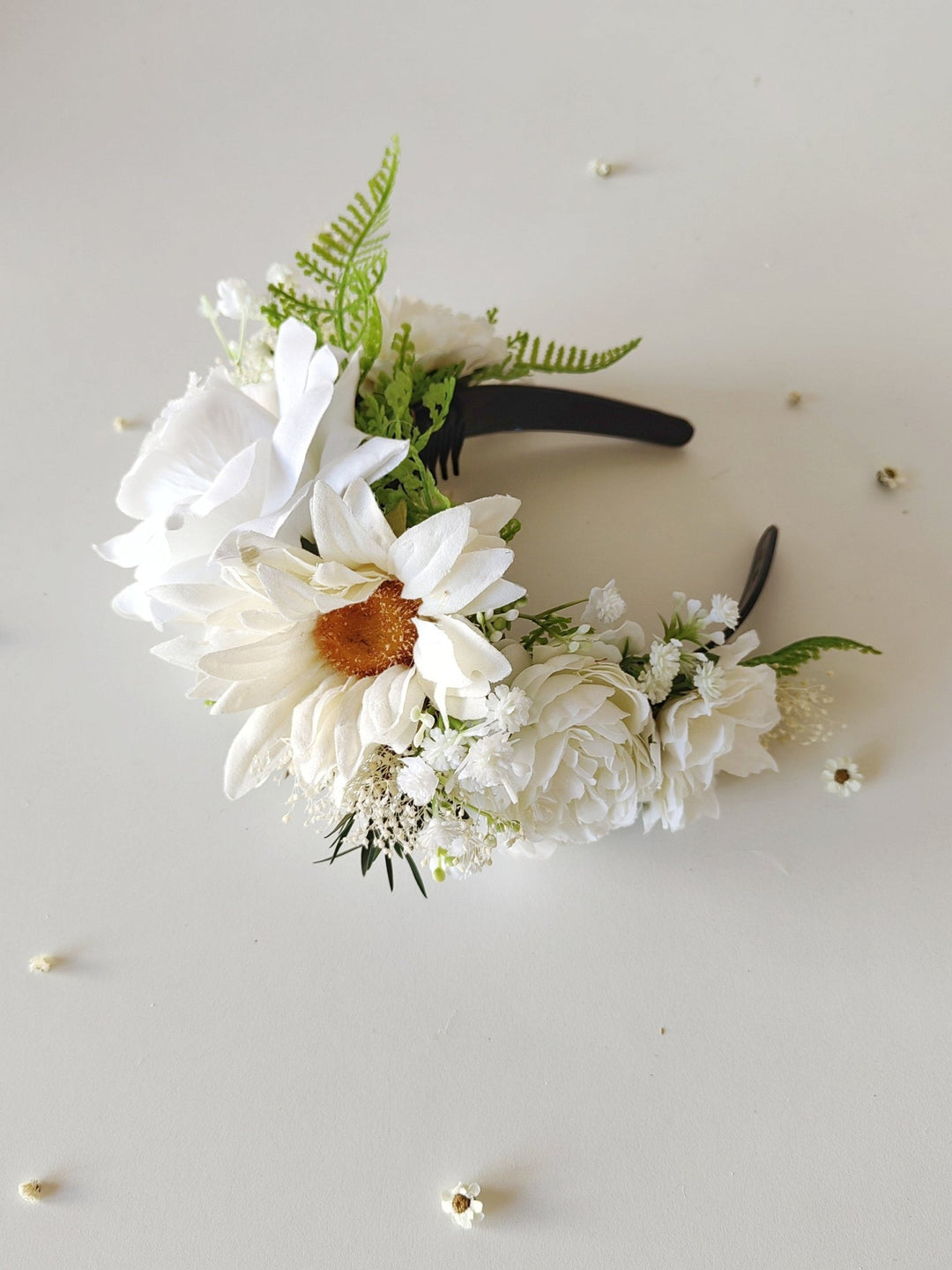 White Cream Flower Crown: Double - Sided Frida Headband – handmade floral hair accessory by magaela