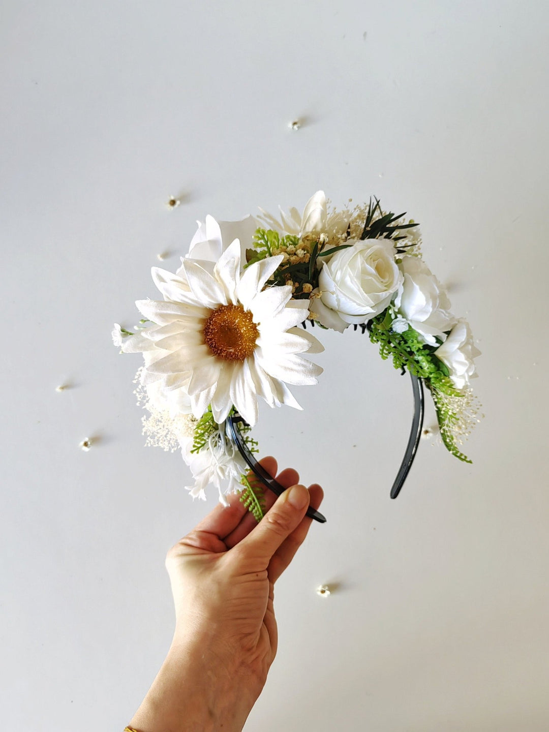 White Cream Flower Crown: Double - Sided Frida Headband – handmade floral hair accessory by magaela