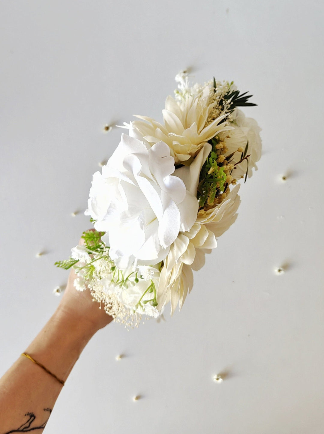White Cream Flower Crown: Double - Sided Frida Headband – handmade floral hair accessory by magaela