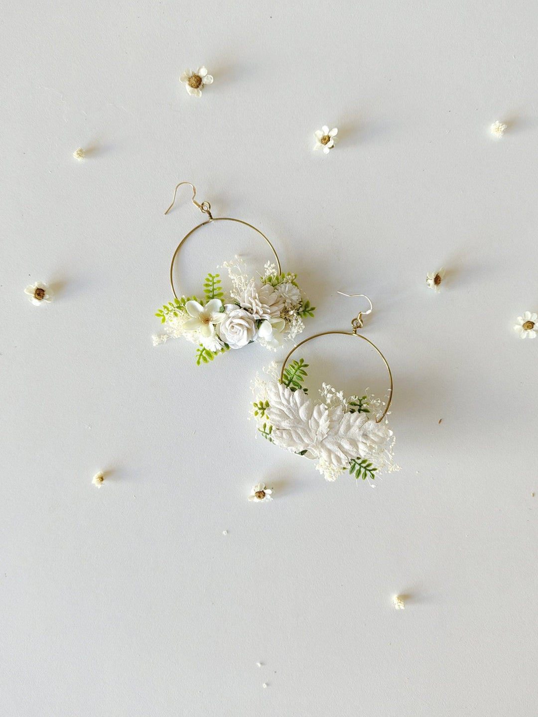 White Flower Circle Bridal Earrings: Wedding Jewelry – handmade floral hair accessory by magaela