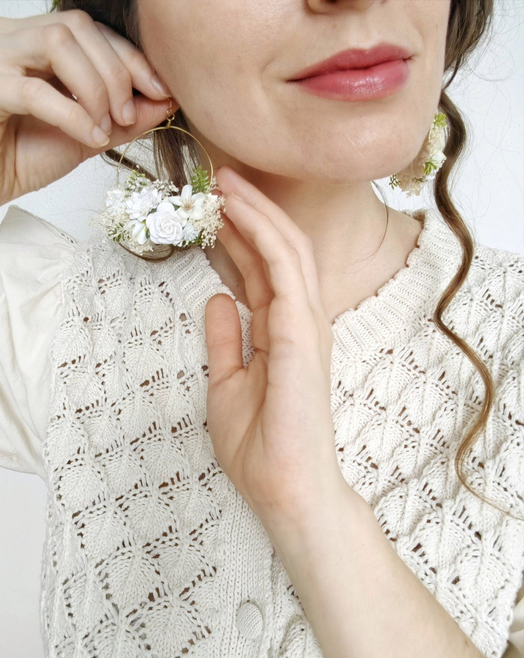 White Flower Circle Bridal Earrings: Wedding Jewelry – handmade floral hair accessory by magaela