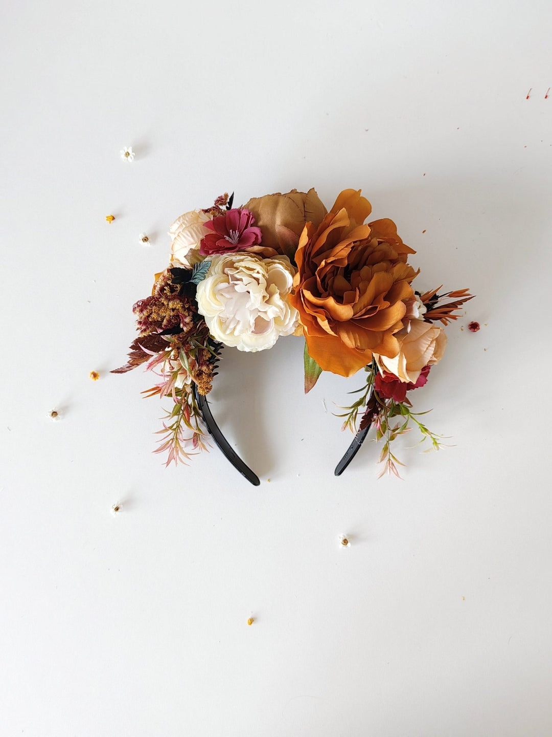 Terracotta Flower Headband: Frida Hair Crown, Double Sided Wedding Hairband – handmade floral hair accessory by magaela