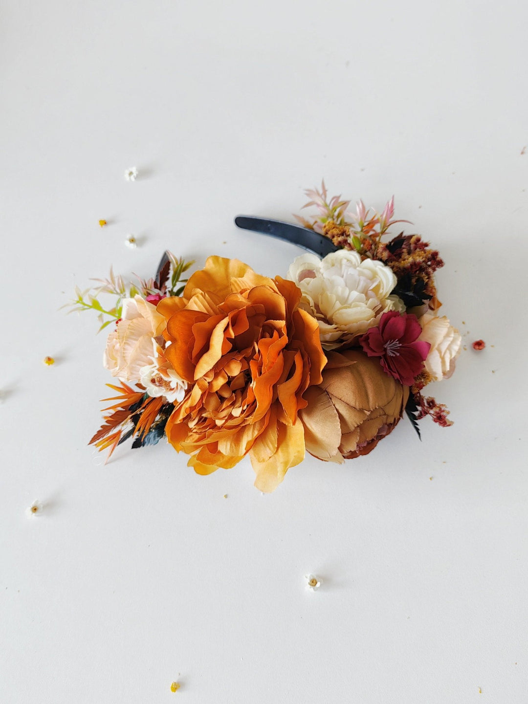 Terracotta Flower Headband: Frida Hair Crown, Double Sided Wedding Hairband – handmade floral hair accessory by magaela