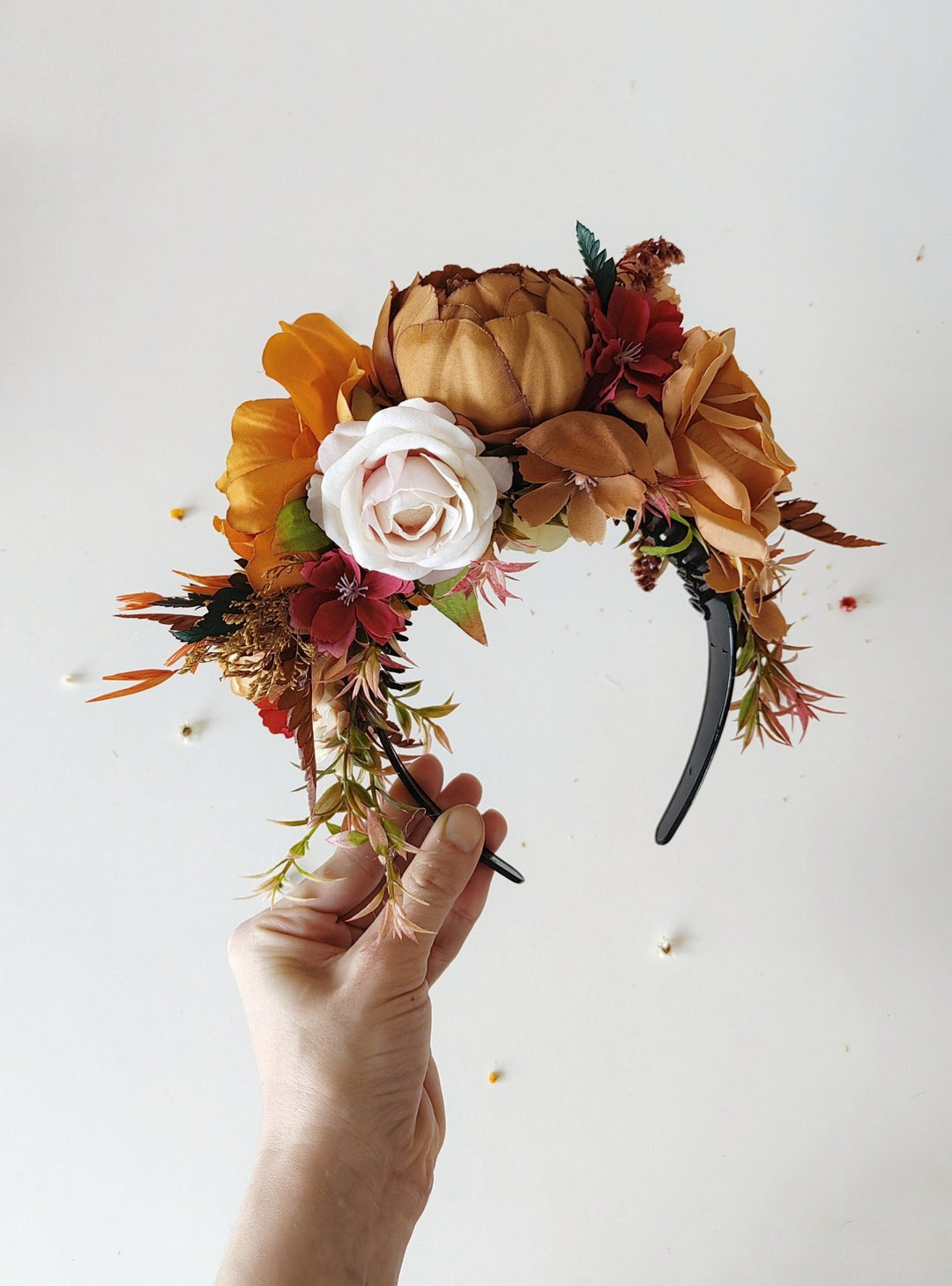 Terracotta Flower Headband: Frida Hair Crown, Double Sided Wedding Hairband – handmade floral hair accessory by magaela