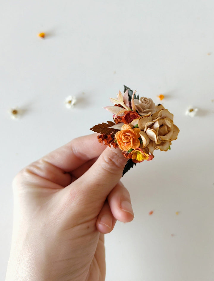 Terracotta Floral Ring: Adjustable Autumn Wedding Jewelry – handmade floral hair accessory by magaela