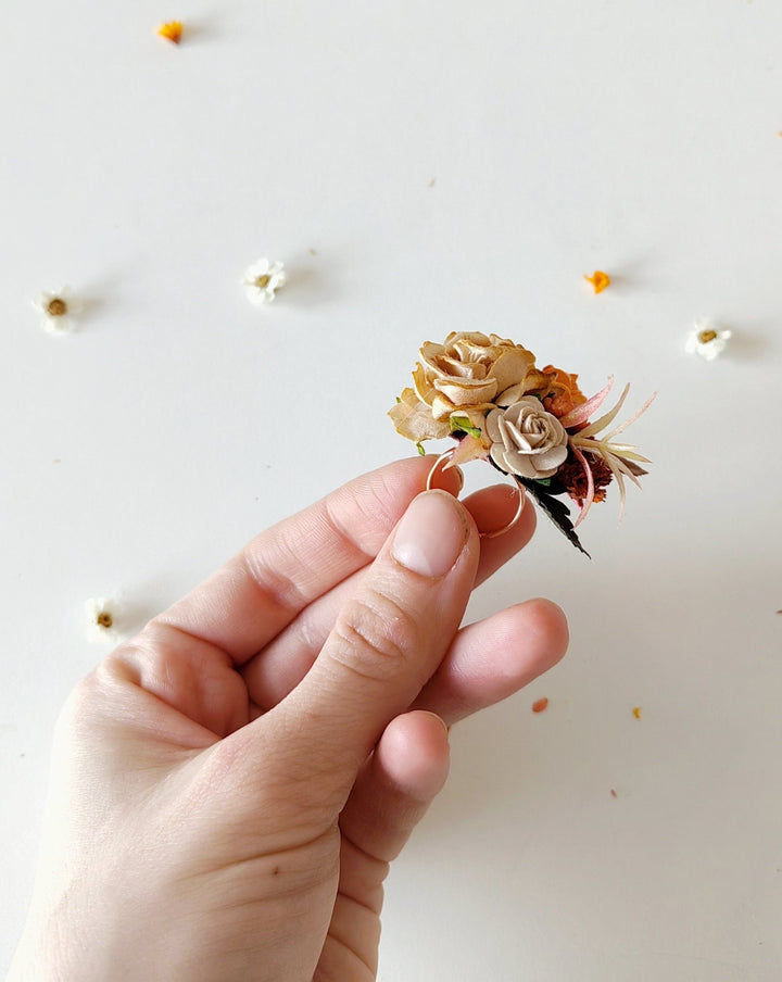 Terracotta Floral Ring: Adjustable Autumn Wedding Jewelry – handmade floral hair accessory by magaela