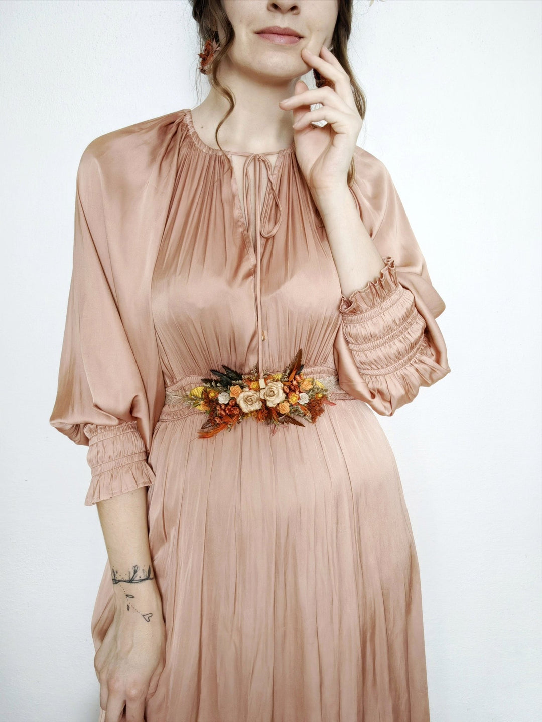 Terracotta Flower Belt: Burnt Orange Autumn Wedding Bridal Dress Belt – handmade floral hair accessory by magaela