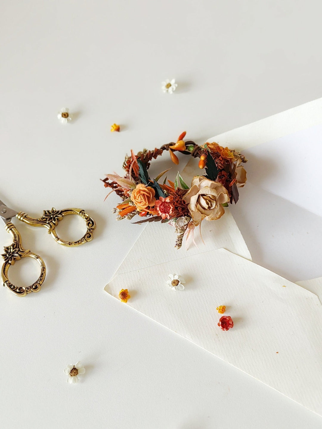 Autumn Flower Wrist Corsage: Terracotta Bridal Bracelet – handmade floral hair accessory by magaela