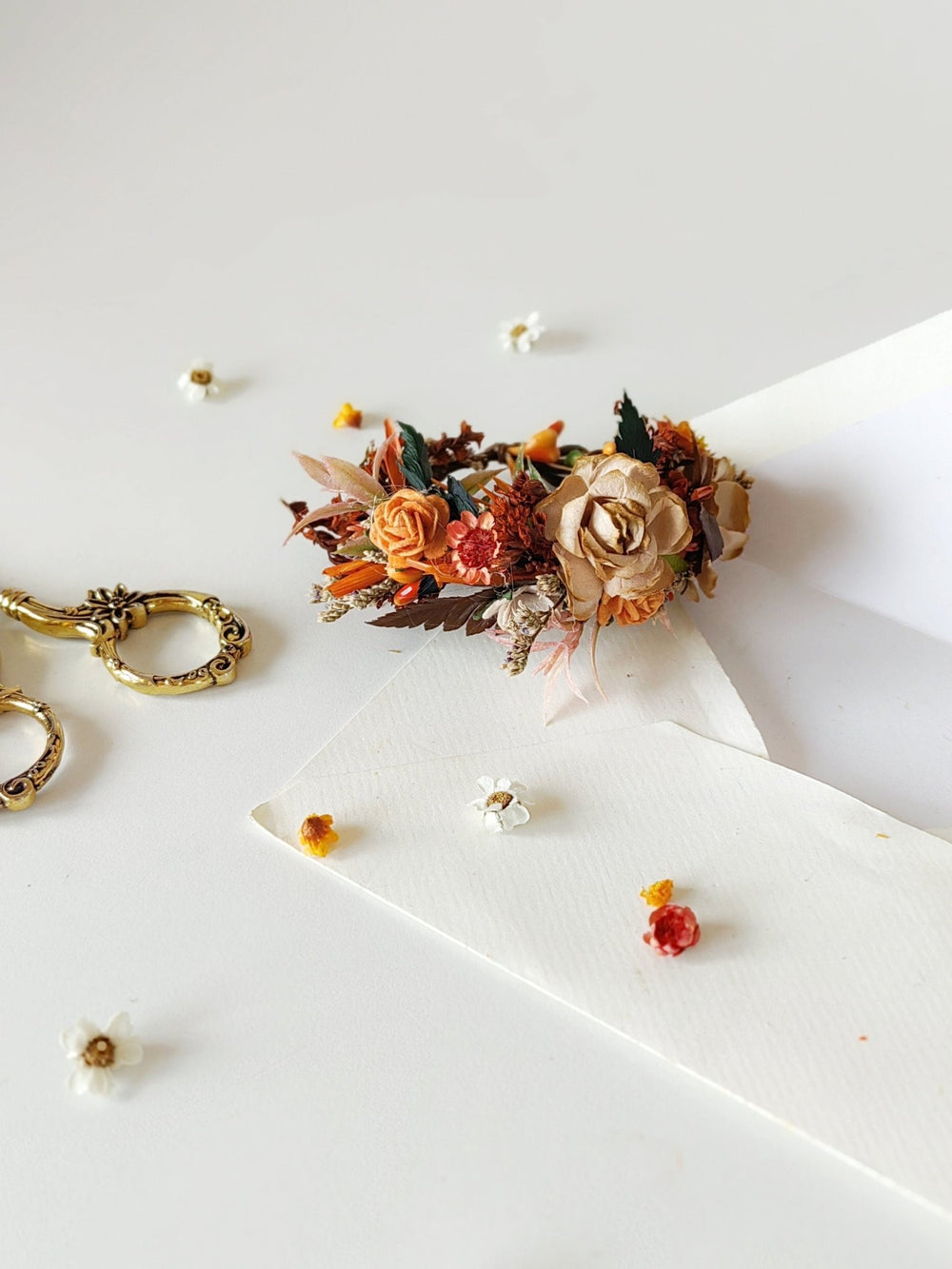 Autumn Flower Wrist Corsage: Terracotta Bridal Bracelet – handmade floral hair accessory by magaela