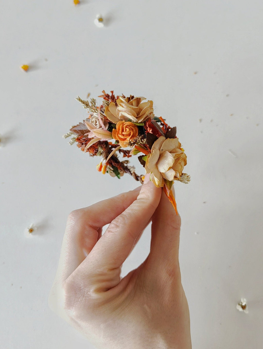 Autumn Flower Wrist Corsage: Terracotta Bridal Bracelet – handmade floral hair accessory by magaela