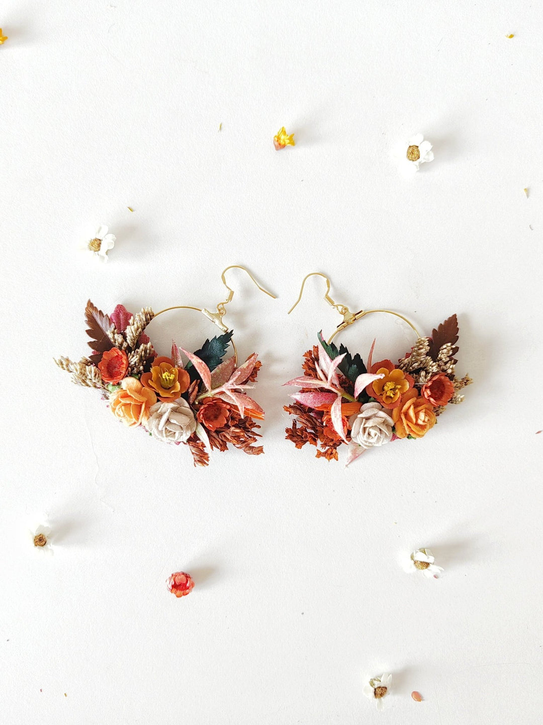 Terracotta Flower Circle Earrings: Autumn Wedding Jewelry – handmade floral hair accessory by magaela