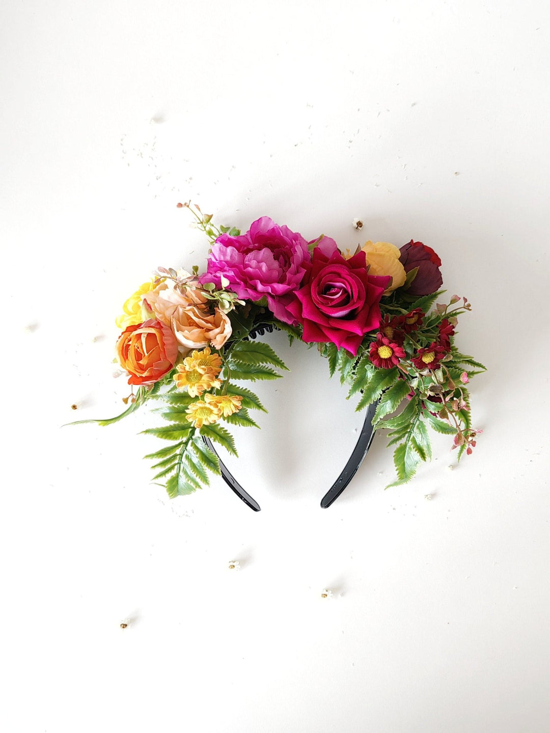 Frida Flower Crown: Pink & Yellow Floral Headband, Double - Sided Design – handmade floral hair accessory by magaela