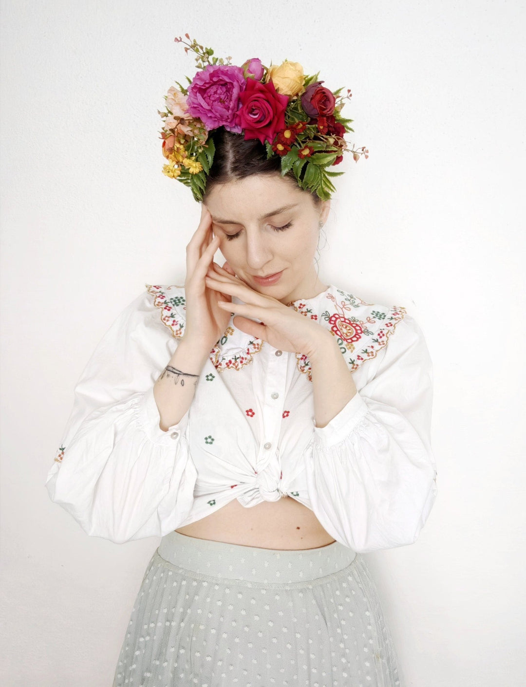 Colorful Magenta Frida Flower Headband: Double - Sided Floral Crown – handmade floral hair accessory by magaela