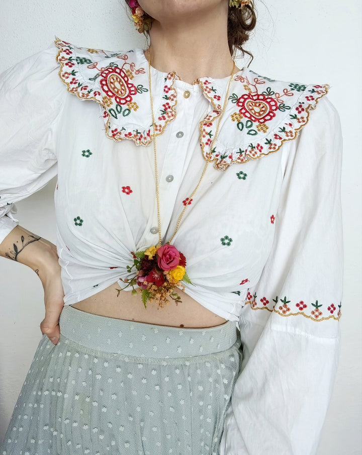 Pink & Yellow Flower Necklace: Romantic Bridal Jewelry – handmade floral hair accessory by magaela